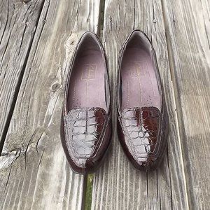 Clarks Brown Crocodile Print Slip-On Loafers 7N